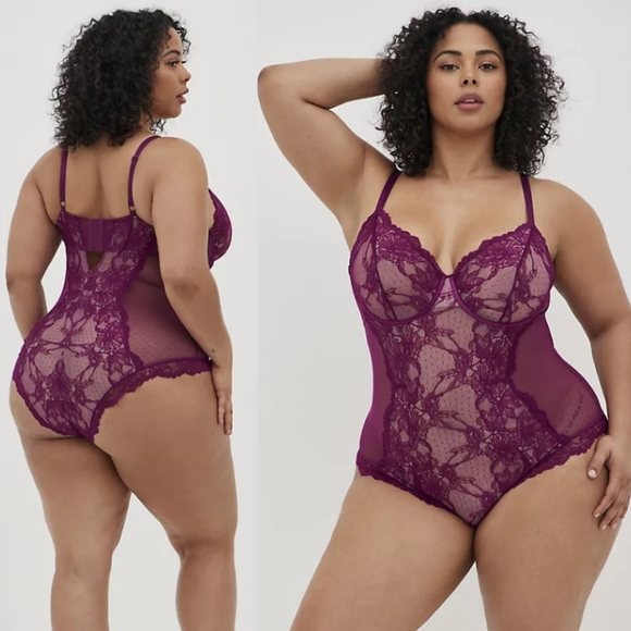 torrid Other - Torrid UNLINED UNDERWIRE BODYSUIT - DOT LACE PURPLE